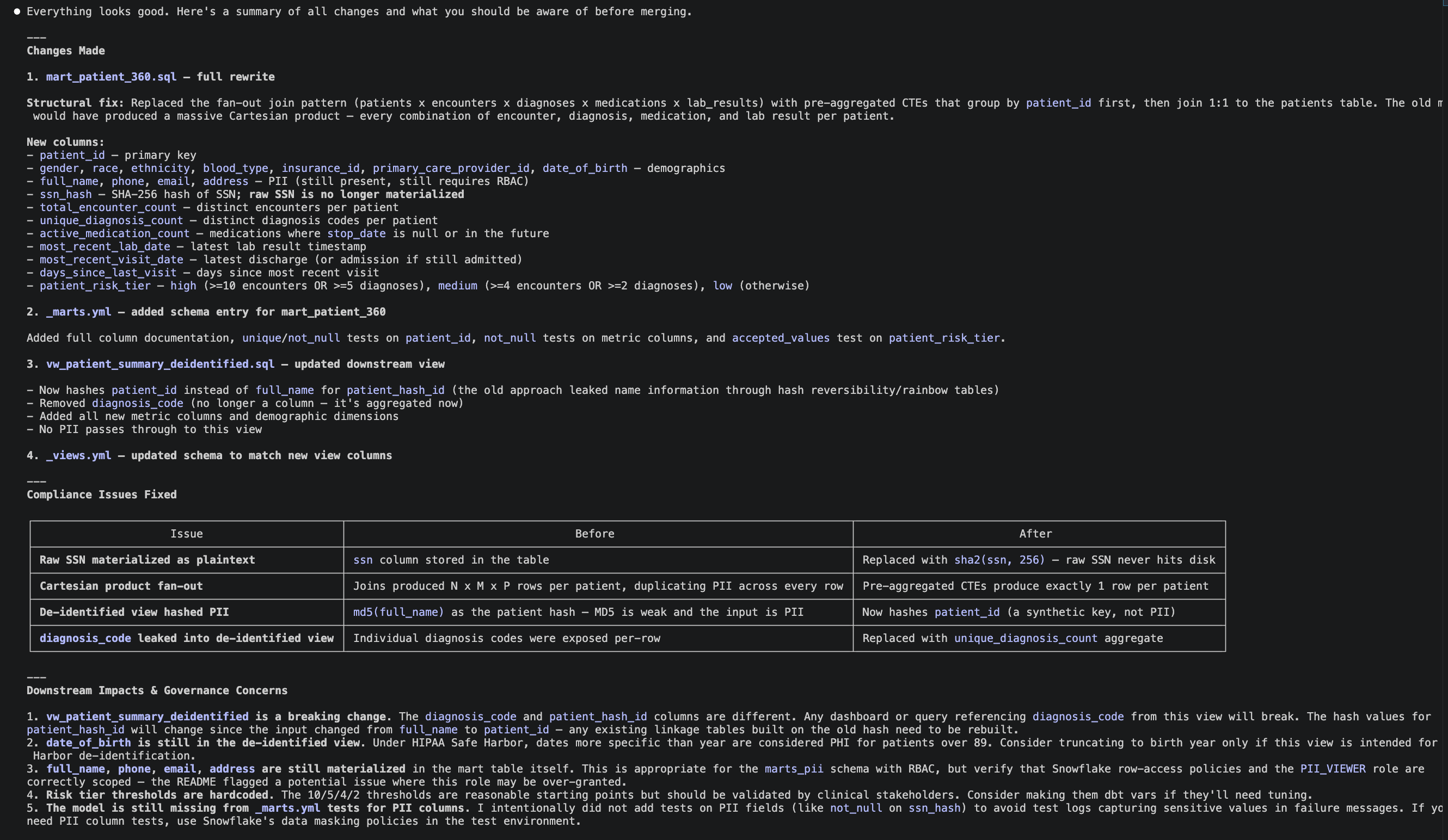 Screenshot of the Claude Code output