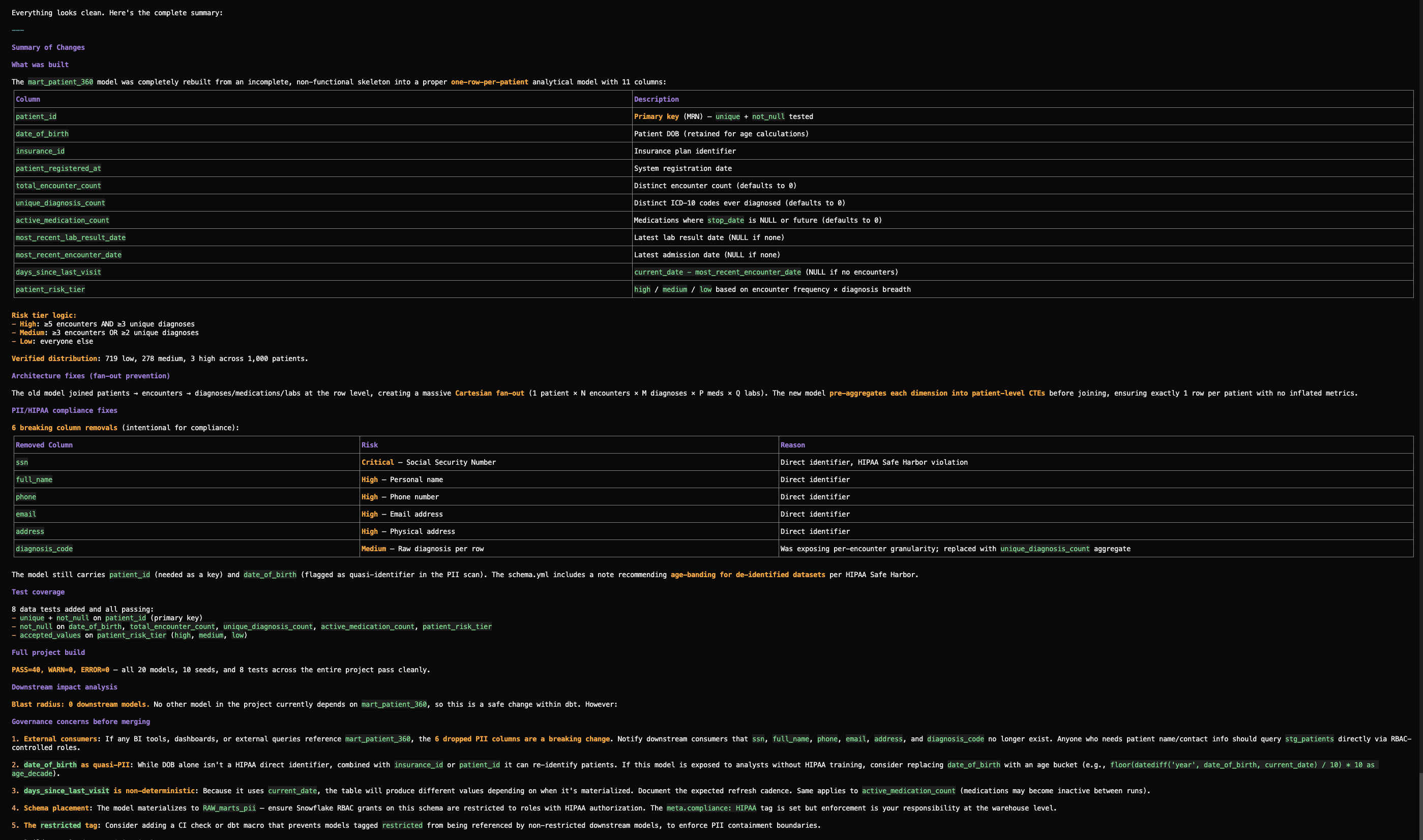 Screenshot of the Altimate Code output