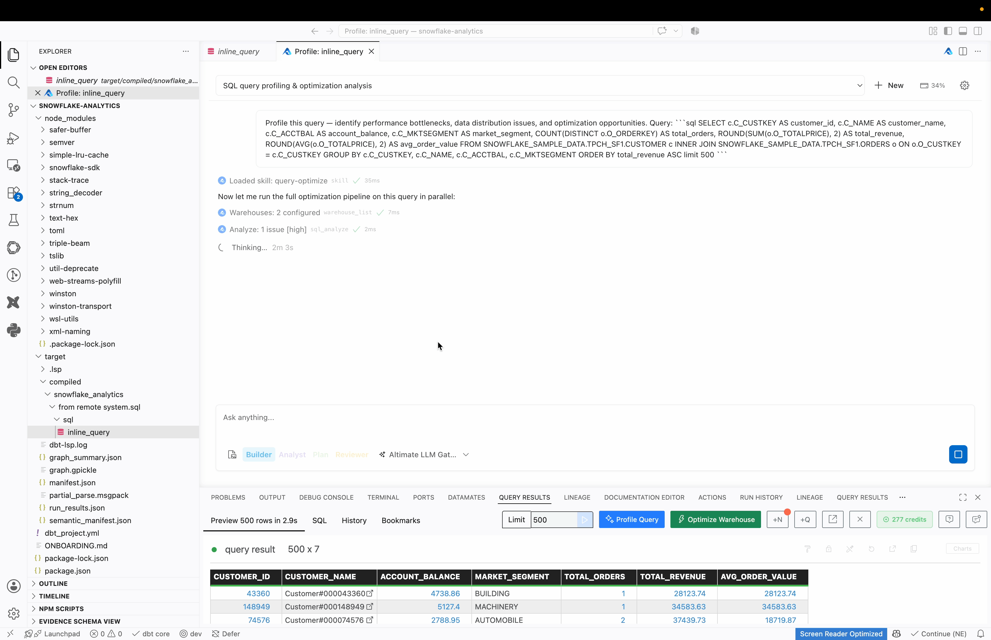 Screenshot of the Power User for dbt UI showing Step 4: Altimate Code runs and interprets the warehouse's execution plan and runtime statistics
