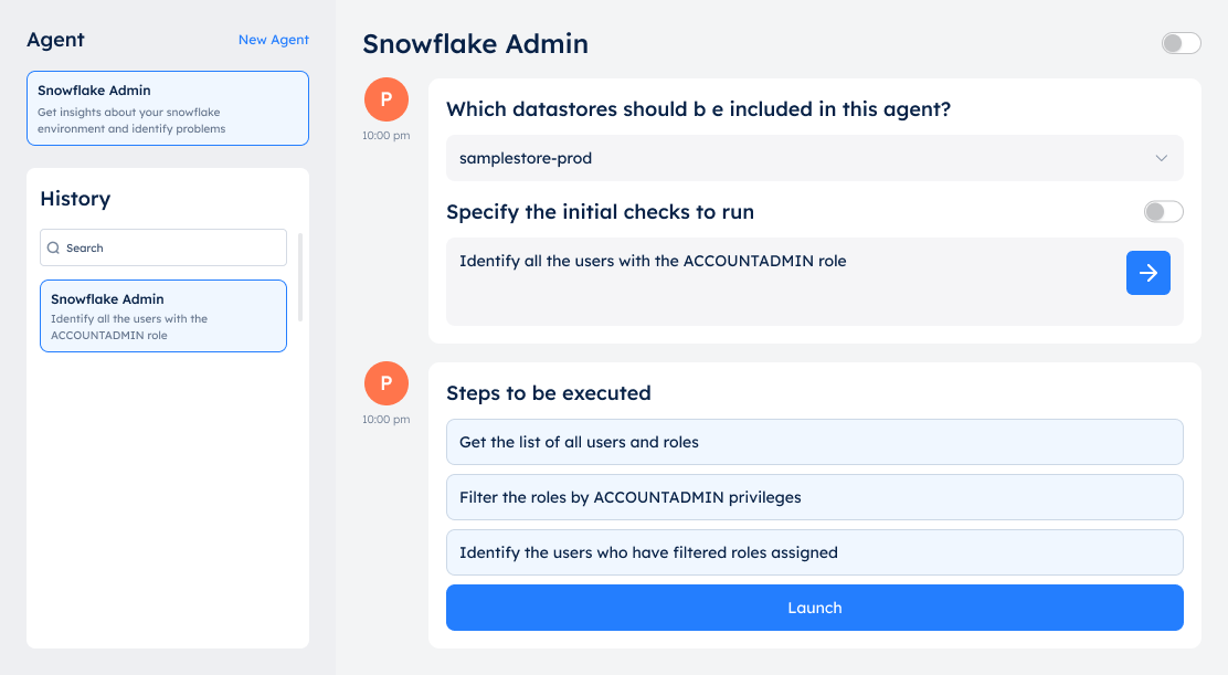 Autonomous admin task dashboard showing dormant users and unused tables